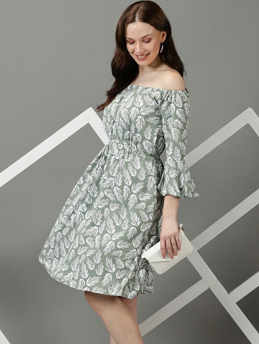 women's fit & flare leaf print dress - 19662530 -  Standard Image - 1