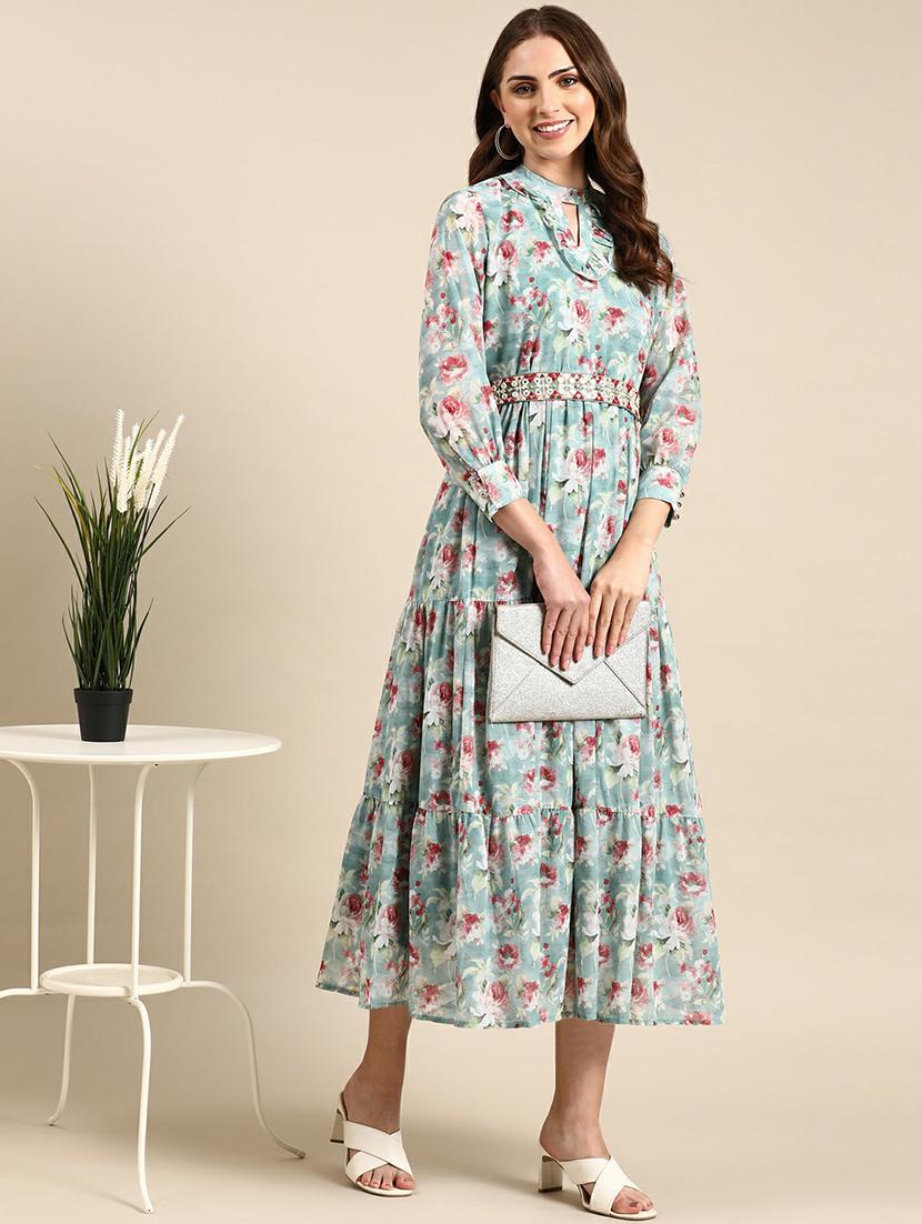 keyhole neck printed tiered dress - 19662571 - Standard Image - 4