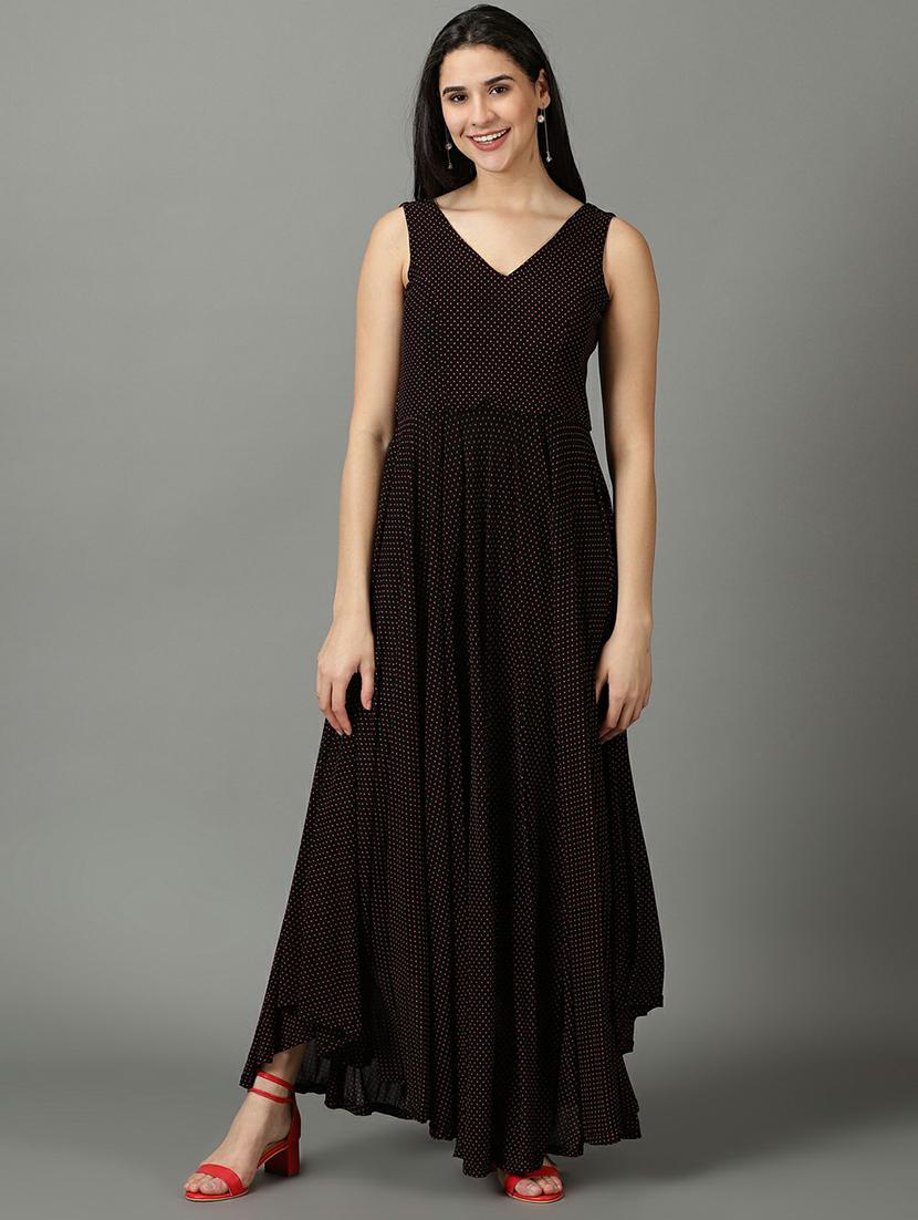 v neck printed gown dress - 19662572 -  Zoom Image - 0