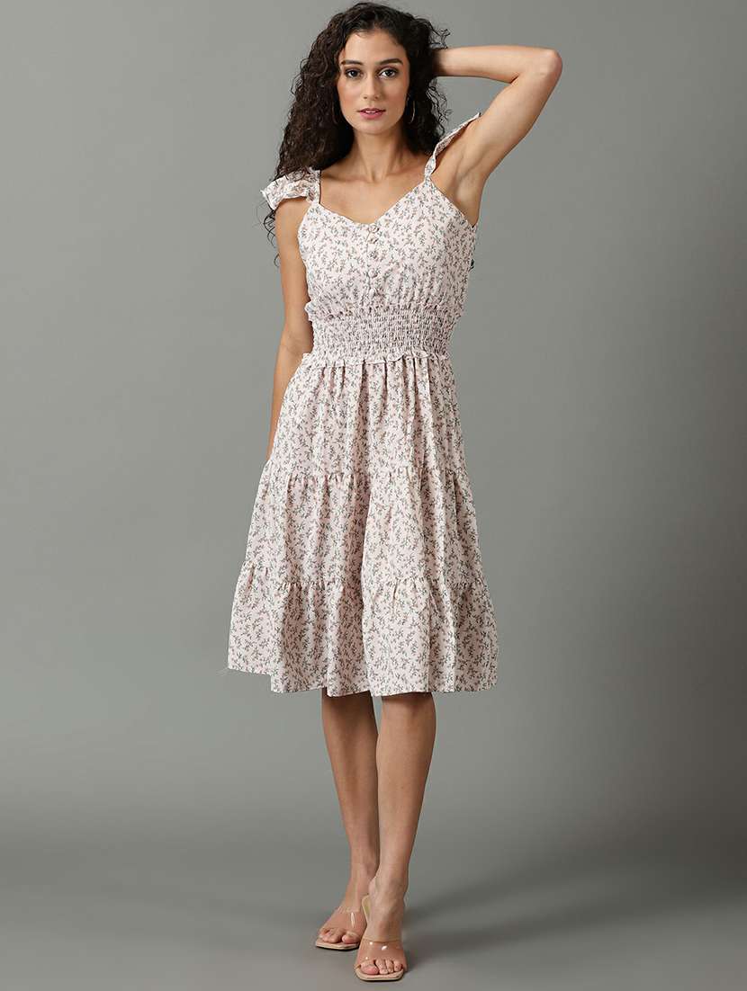 v neck printed tiered dress