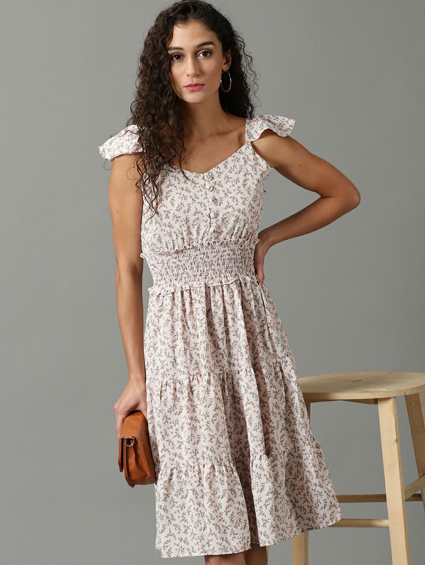 v neck printed tiered dress - 19662573 - Standard Image - 1