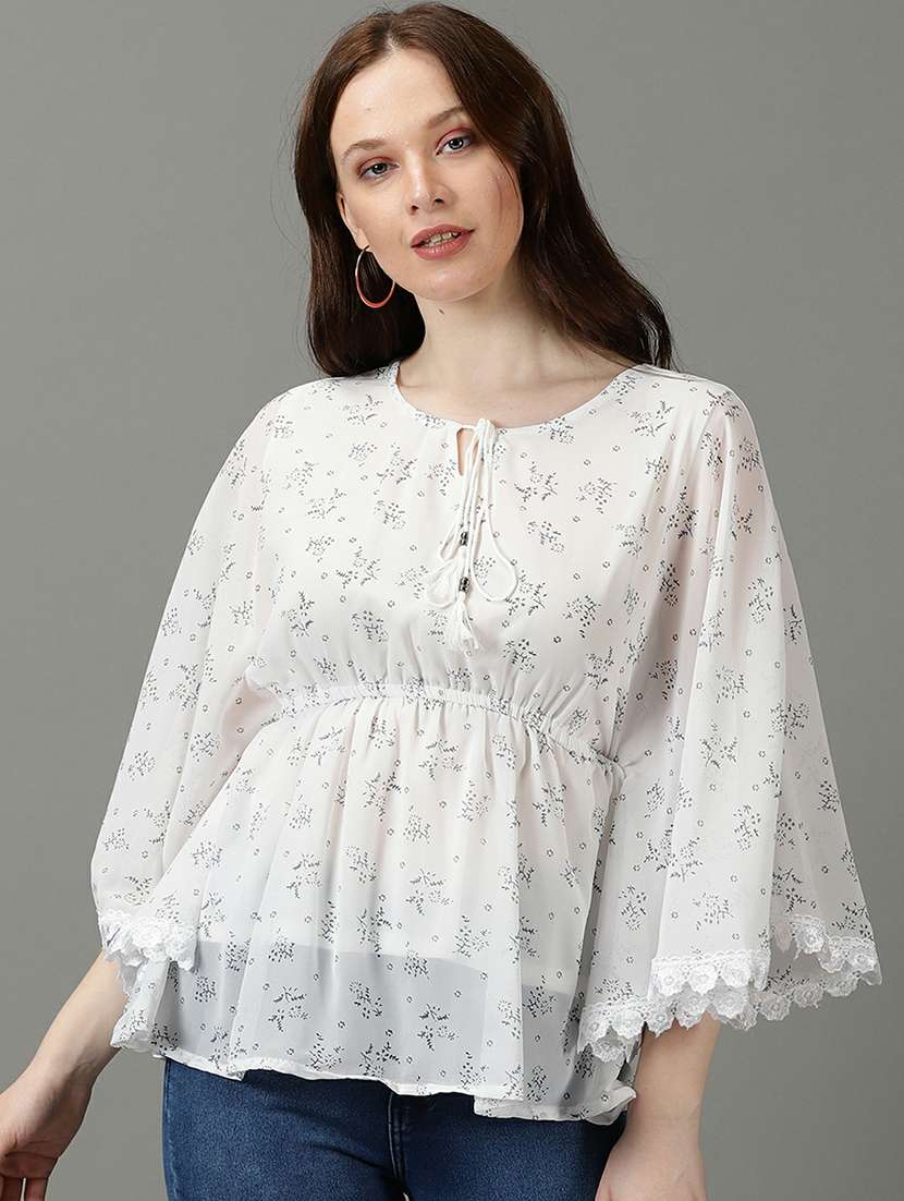 tie-up neck floral regular top
