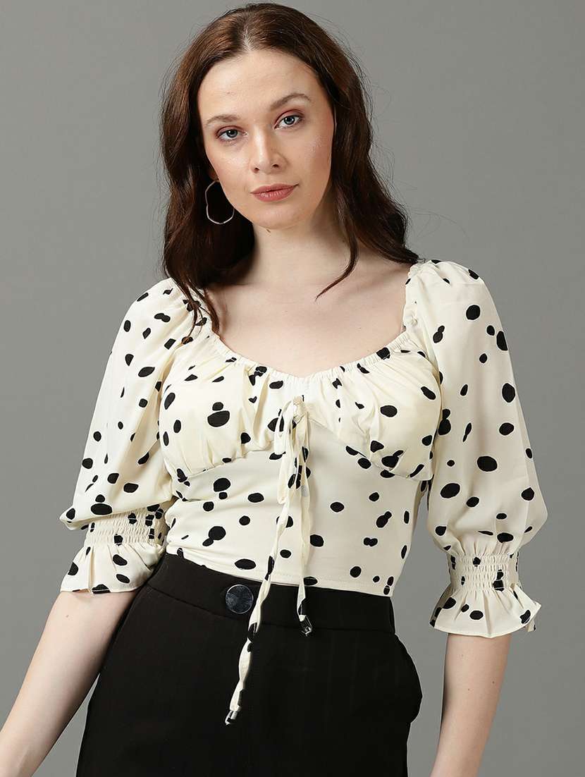 puff sleeves polka dot blouson top