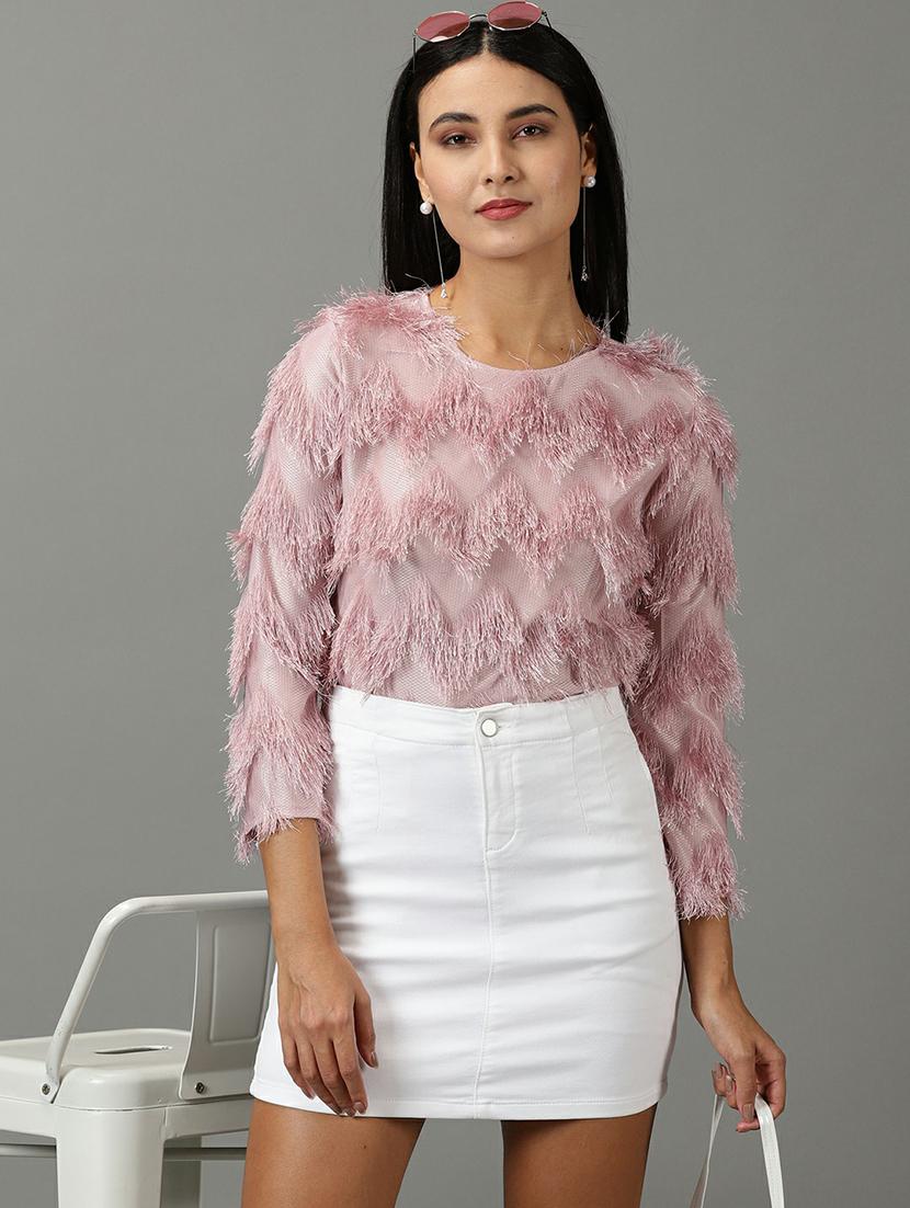 round neck self design straight top - 19662644 -  Standard Image - 1