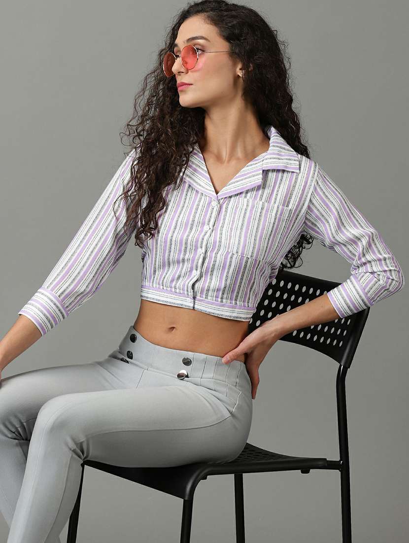 women's crop lapel neck top - 19662661 -  Standard Image - 1