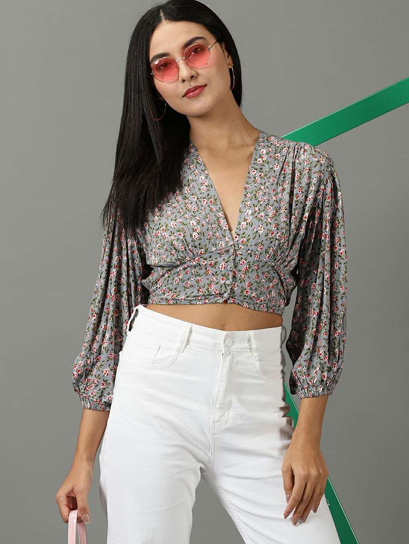 women's crop v neck top - 19662675 - Standard Image - 1