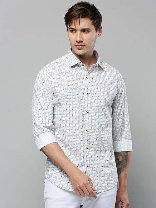 mens micro print casual shirt - 19662751 - Standard Image - 0