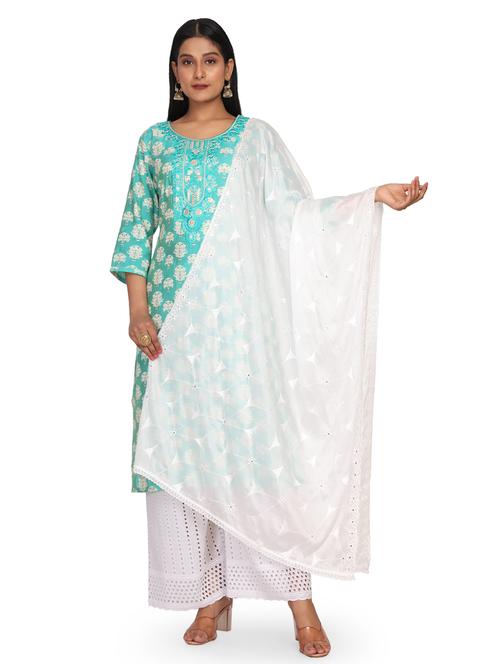 white self design mirror work embroidered dupatta - 19662943 -  Standard Image - 0
