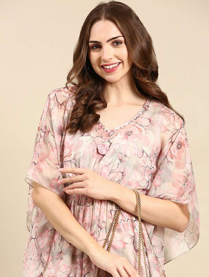 women floral printed v neck kaftan set - 19664978 -  Standard Image - 1