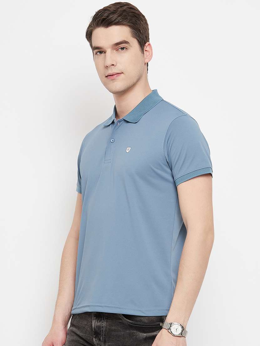 blue solid cotton polo t-shirt