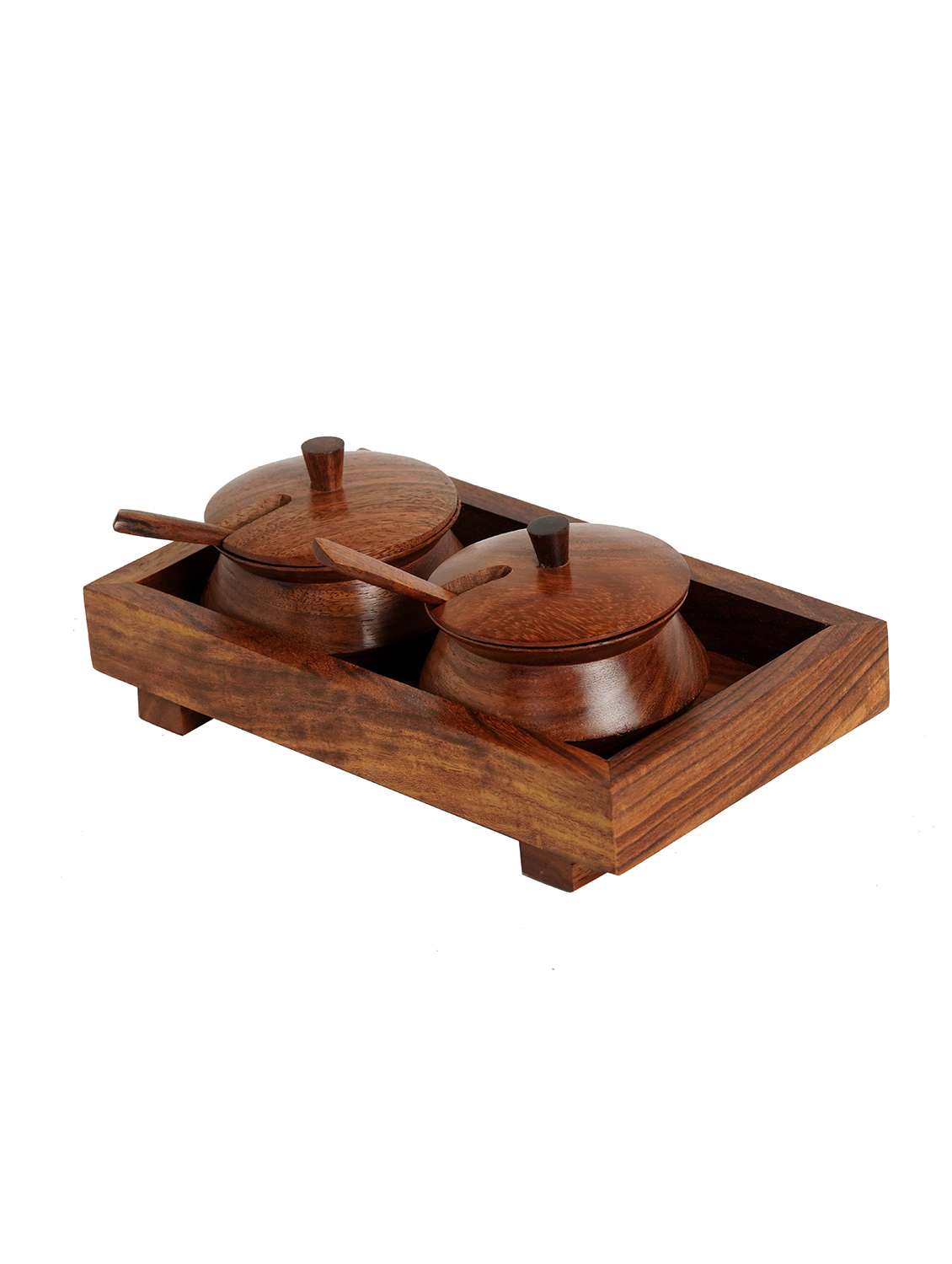 set of 2  wooden jars table top 