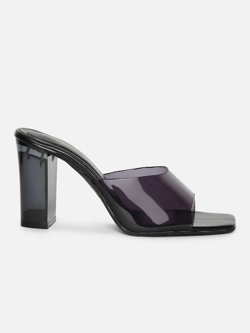 black pu slip on sandals - 19666376 -  Standard Image - 1