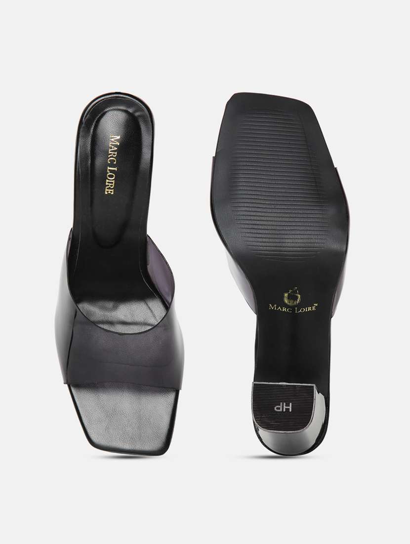 black pu slip on sandals - 19666376 -  Standard Image - 4