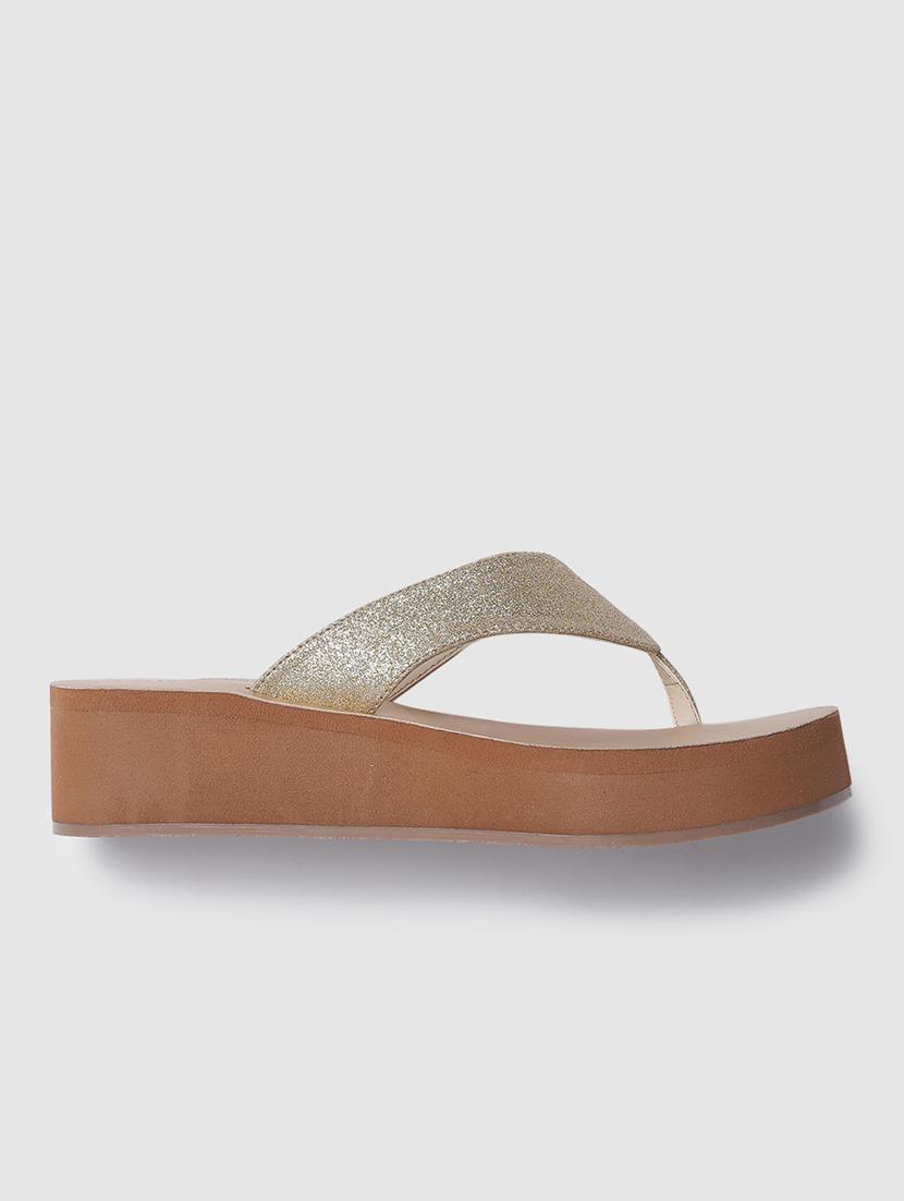 gold t-strap wedge - 19666441 - Standard Image - 1