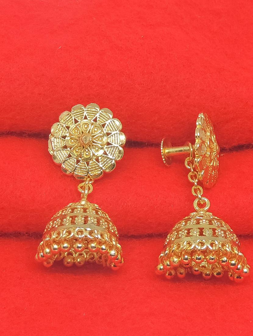 gold brass jhumka earring - 19666899 -  Standard Image - 1