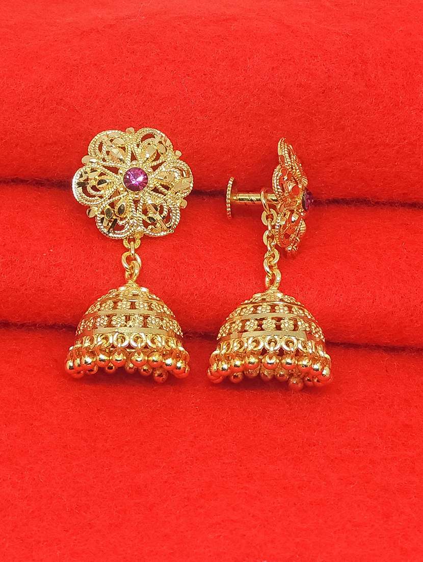 gold brass jhumka earring - 19666902 - Standard Image - 1