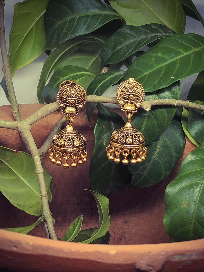 gold brass jhumka earring - 19666985 - Standard Image - 1