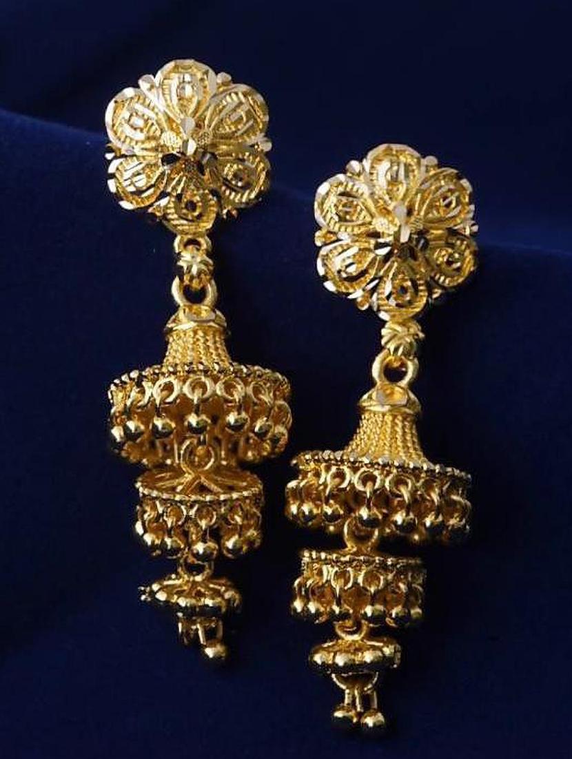 gold brass jhumka earring - 19666993 -  Standard Image - 1
