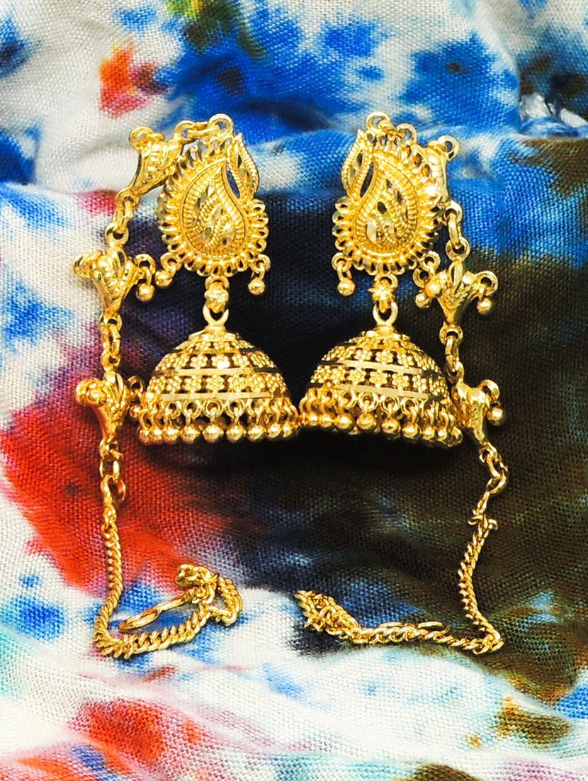 gold brass jhumka earring - 19667002 - Standard Image - 1