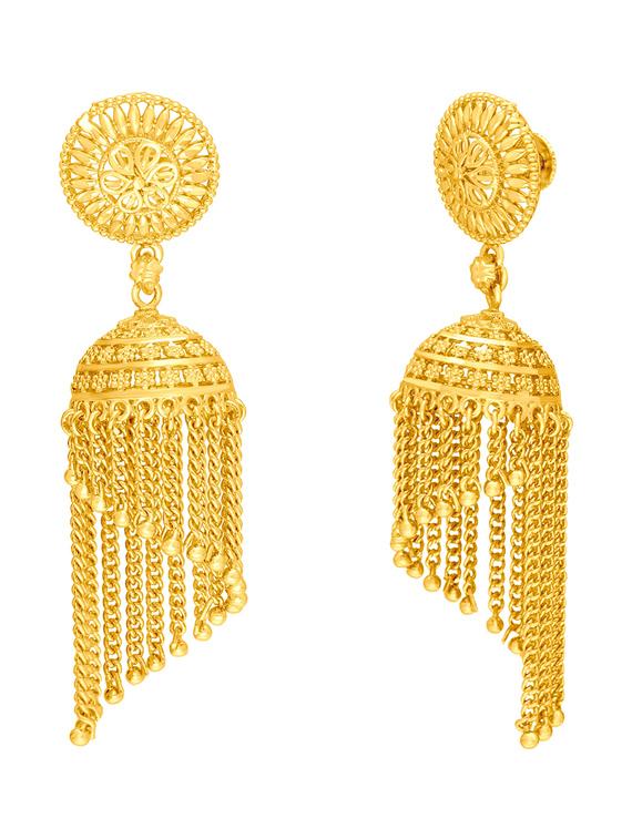 gold brass jhumka earring - 19667030 -  Standard Image - 1