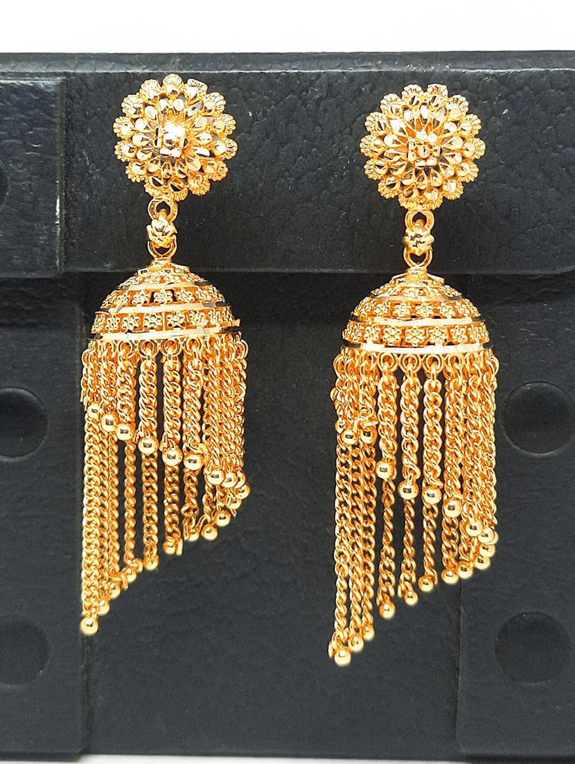 gold brass jhumka earring - 19667031 -  Standard Image - 1