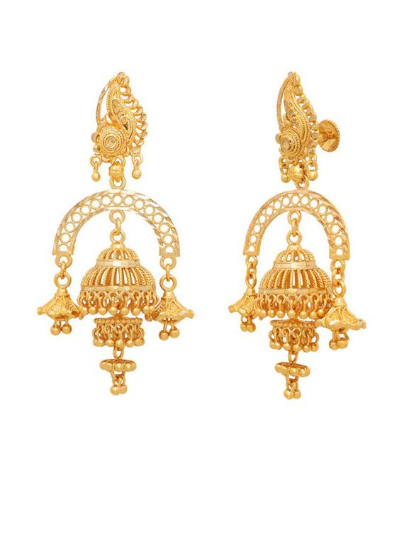 gold brass jhumka earring - 19667053 -  Standard Image - 1