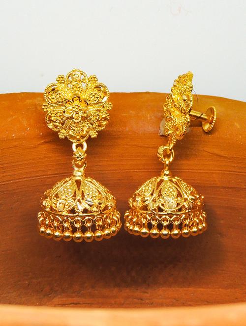 gold brass jhumka earring - 19667302 -  Standard Image - 0