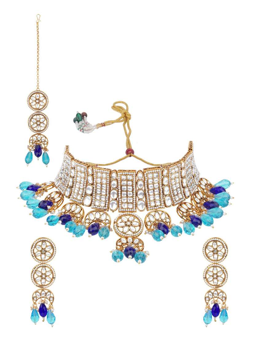 matushri art indian traditional necklace with earrings and maang tikka