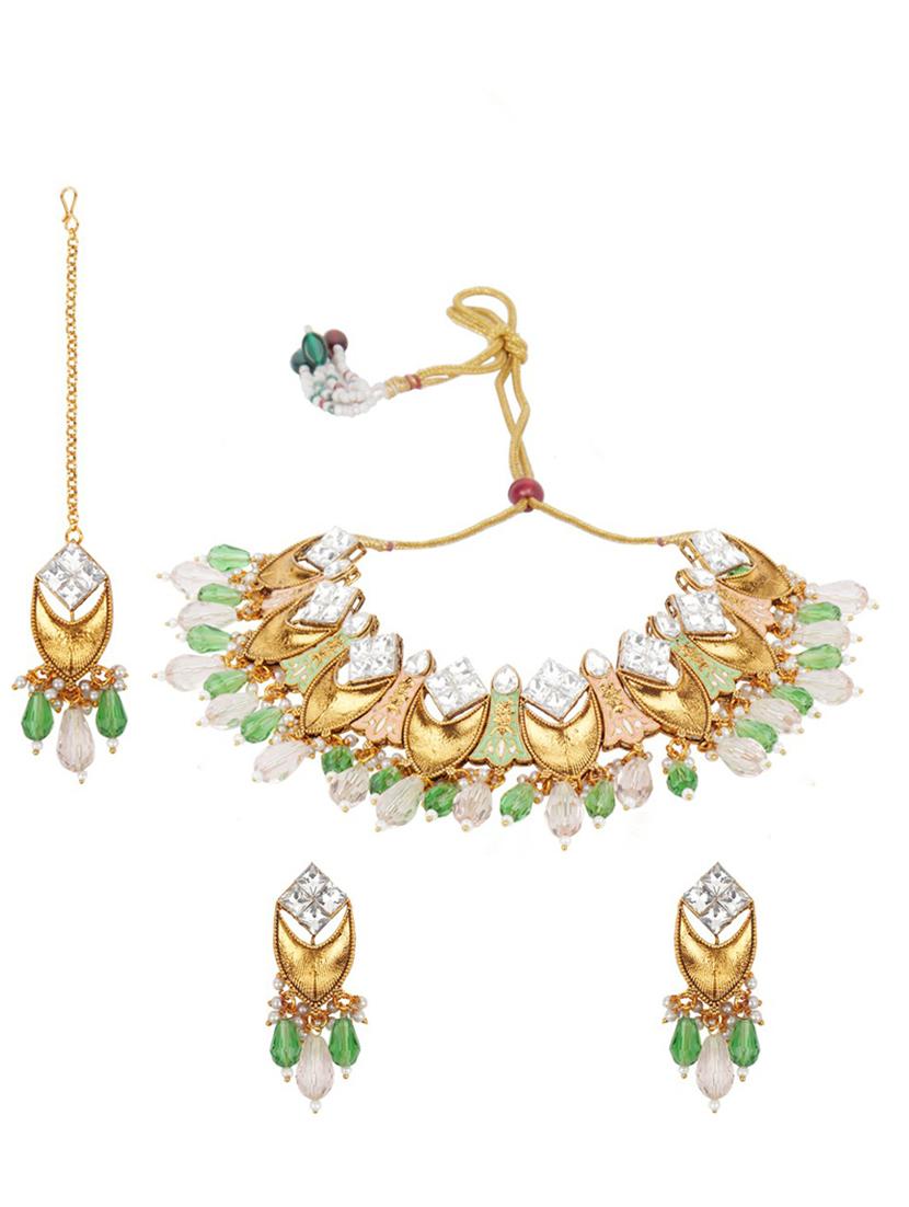 matushri art indian traditional necklace with earrings and maang tikka - 19668089 -  Zoom Image - 0