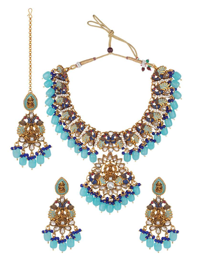 matushri art indian traditional necklace with earrings and maang tikka