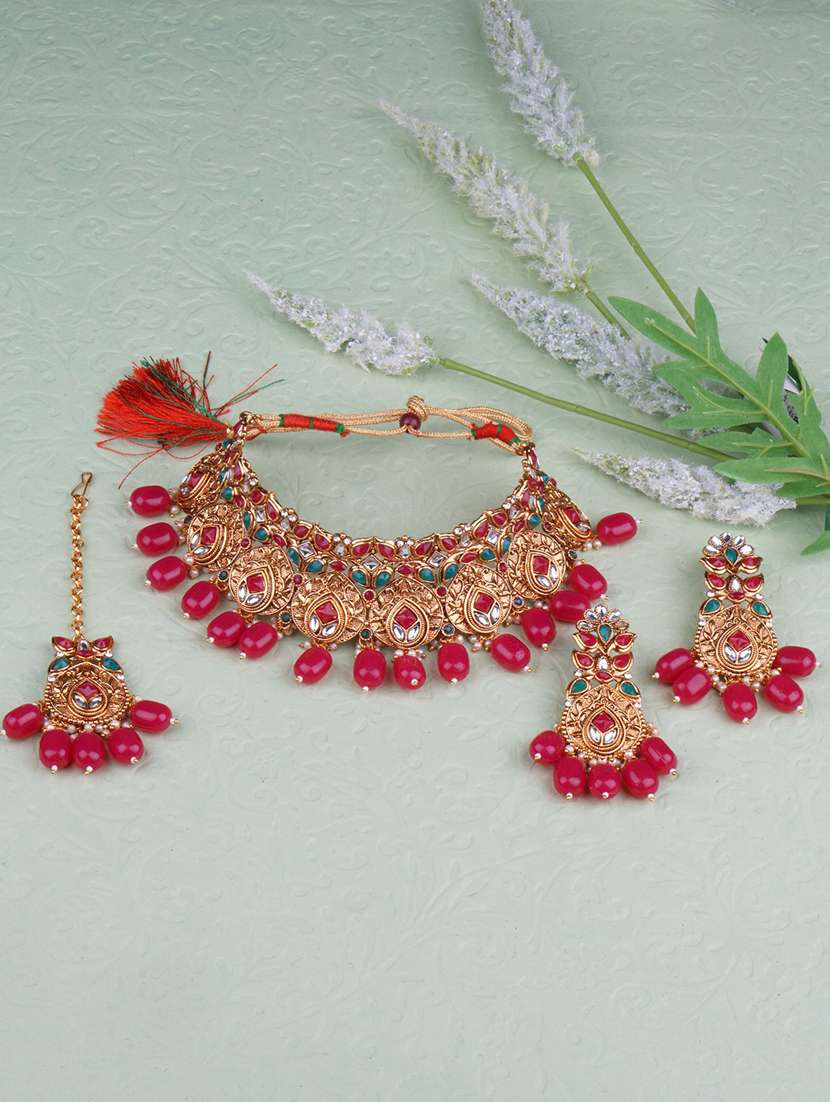 matushri art indian traditional necklace with earrings and maang tikka - 19668281 -  Standard Image - 1