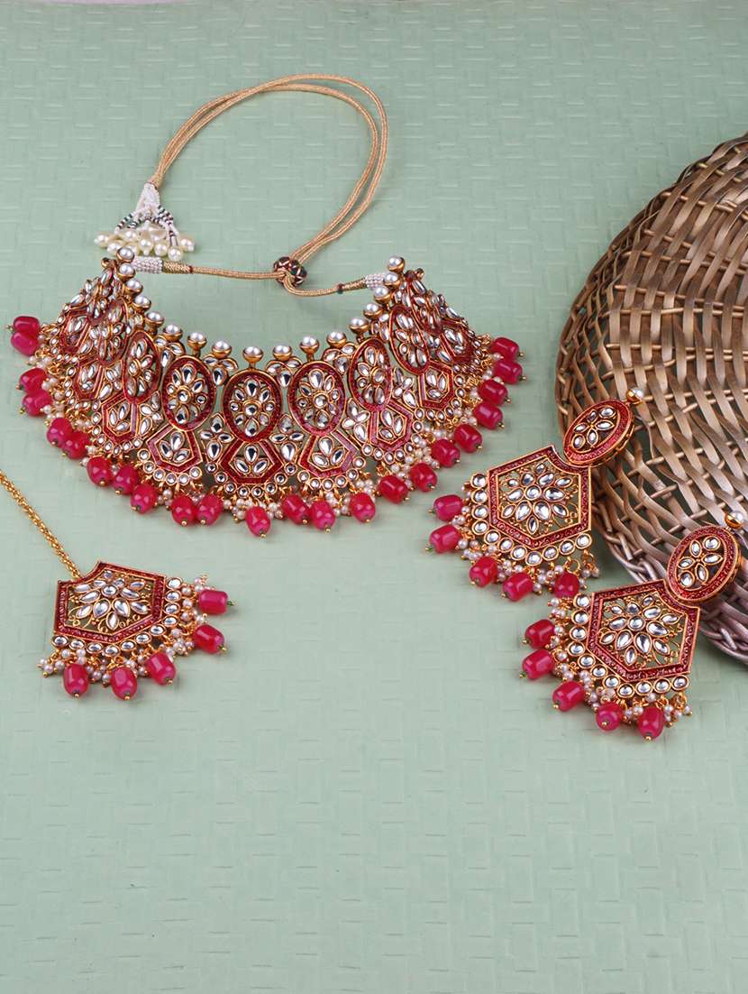 matushri art indian traditional necklace with earrings and maang tikka - 19668454 -  Standard Image - 1