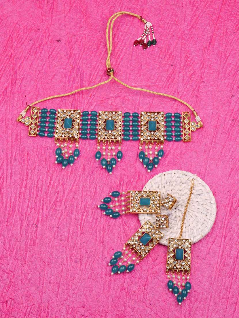 matushri art indian traditional necklace with earrings and maang tikka - 19668577 -  Standard Image - 1