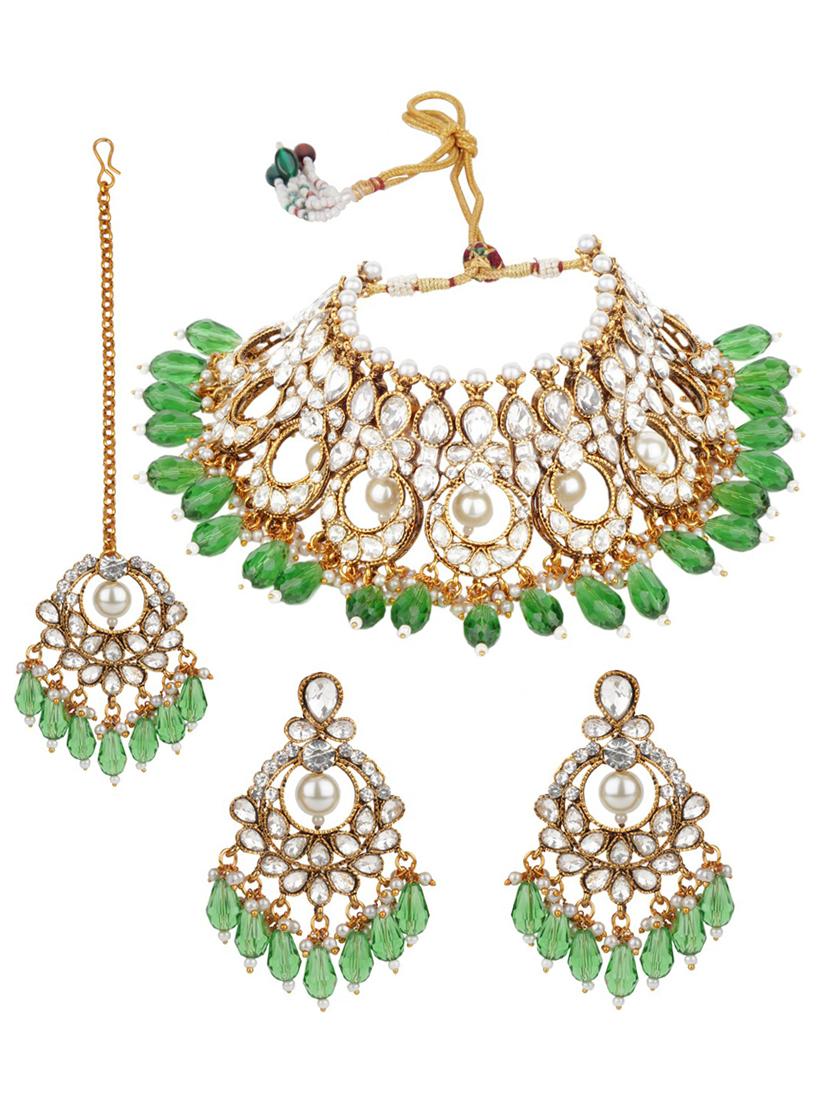 matushri art indian traditional necklace with earrings and maang tikka - 19668627 -  Zoom Image - 0