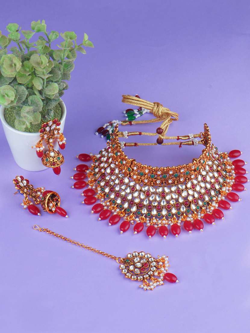 matushri art indian traditional necklace with earrings and maang tikka - 19668720 -  Standard Image - 1