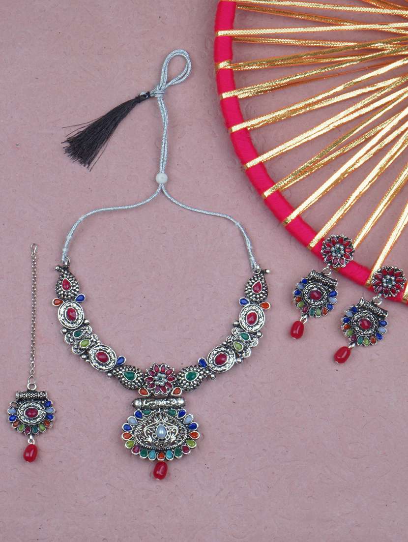 matushri art indian traditional necklace with earrings and maang tikka - 19668732 -  Standard Image - 1
