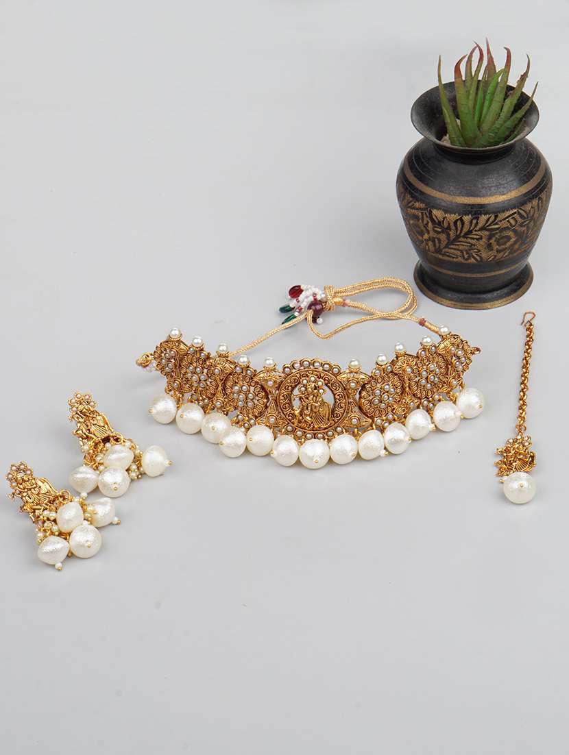 matushri art indian traditional necklace with earrings and maang tikka - 19668752 -  Standard Image - 1