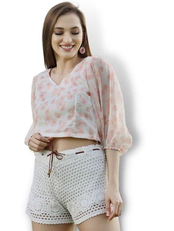 women's crop v neck top