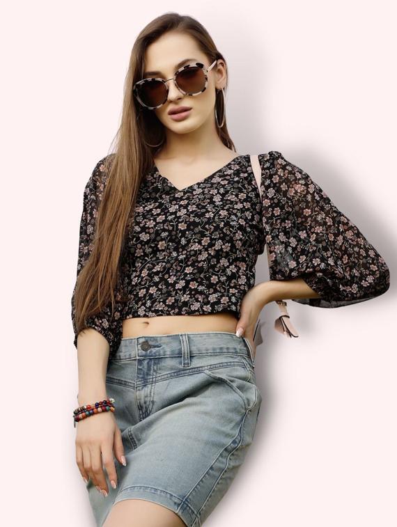 women's crop v neck top - 19668988 -  Zoom Image - 0