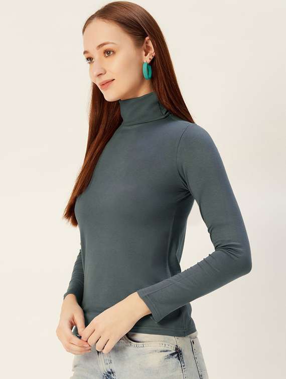 women high neck solid regular top - 19668999 -  Standard Image - 1