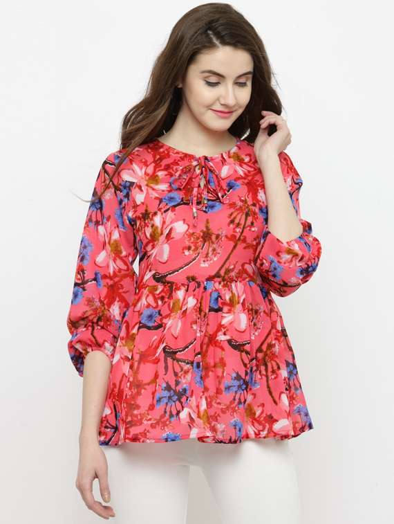 women's peplum tie-up neck top