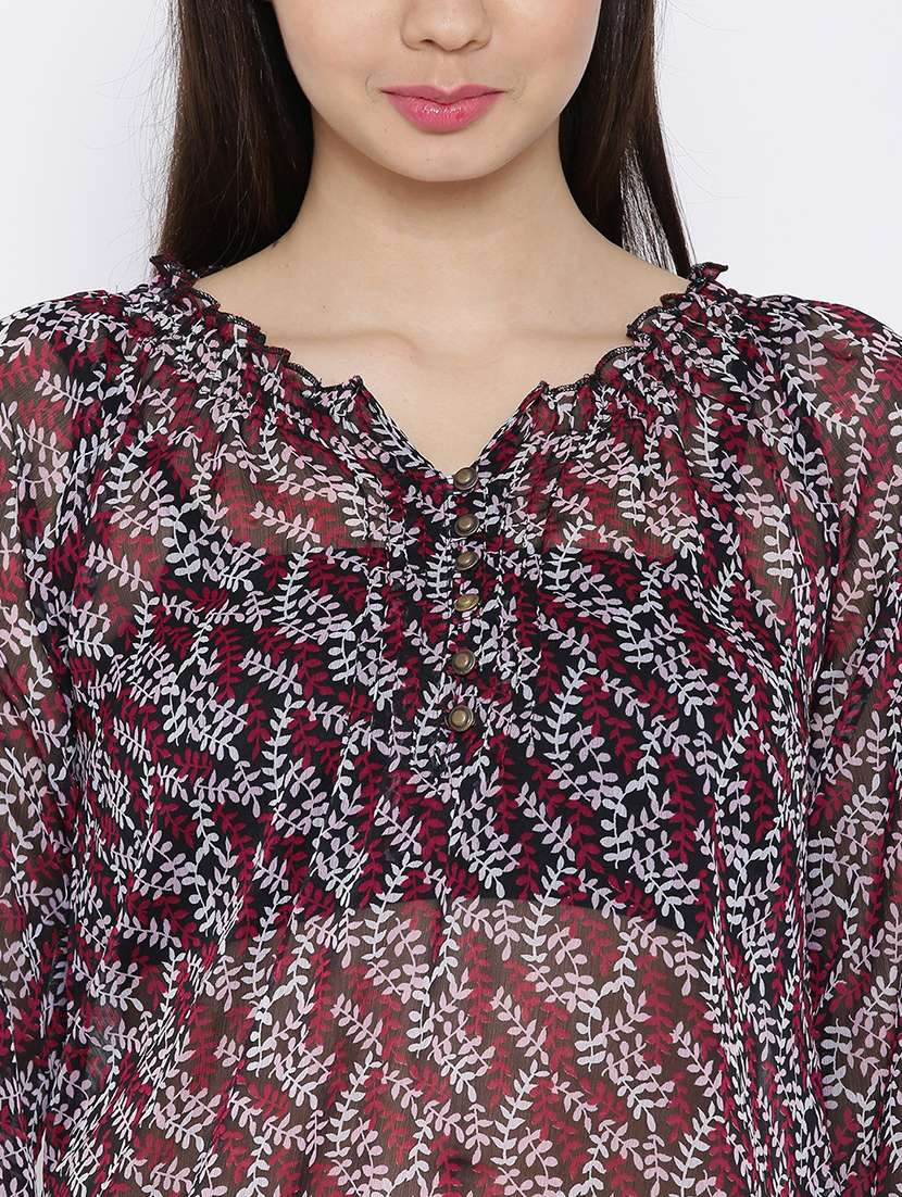 notch neck printed regular top - 19669010 -  Standard Image - 4