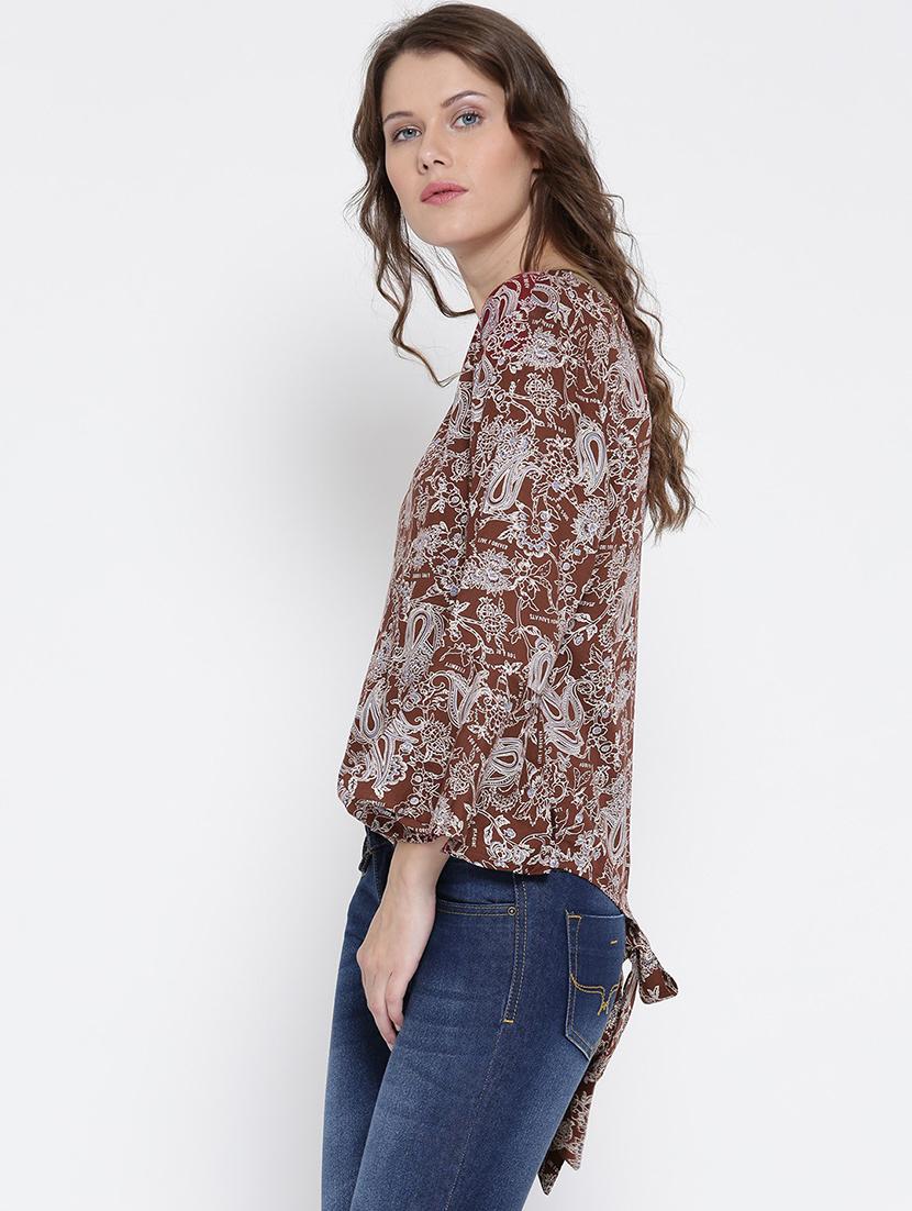 round neck printed peplum top - 19669050 - Standard Image - 1