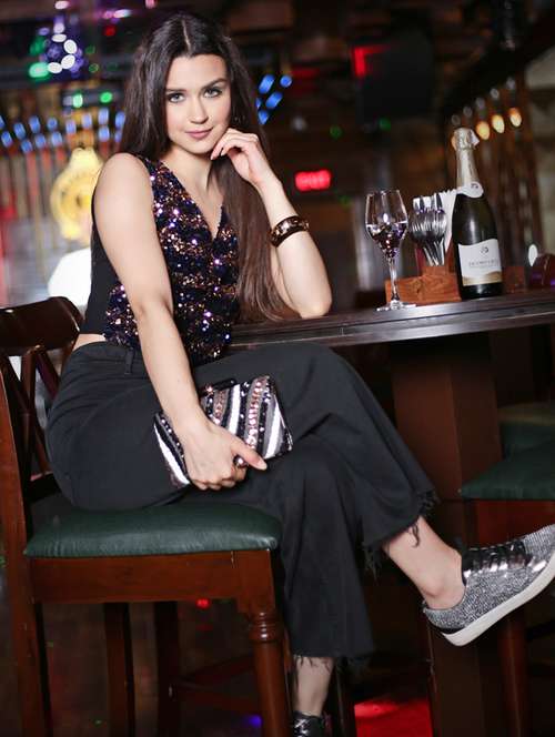 women v neck embellished crop top - 19669063 -  Standard Image - 0