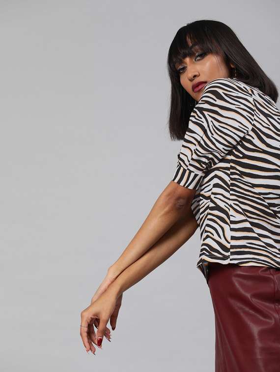 women boat neck printed blouson top - 19669074 -  Standard Image - 1