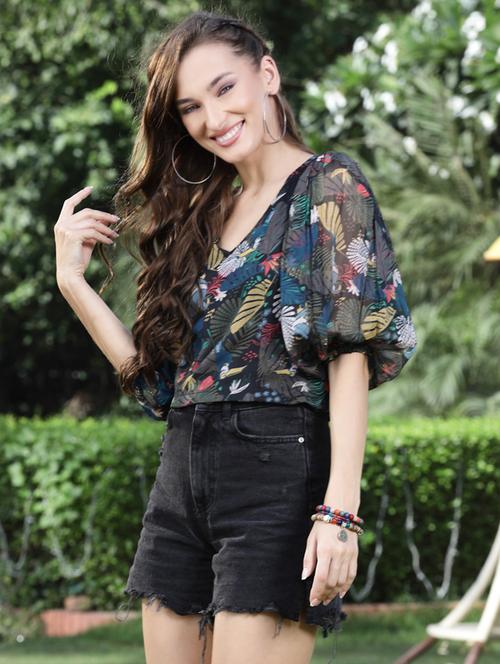 women's crop v neck top - 19669076 - Standard Image - 0