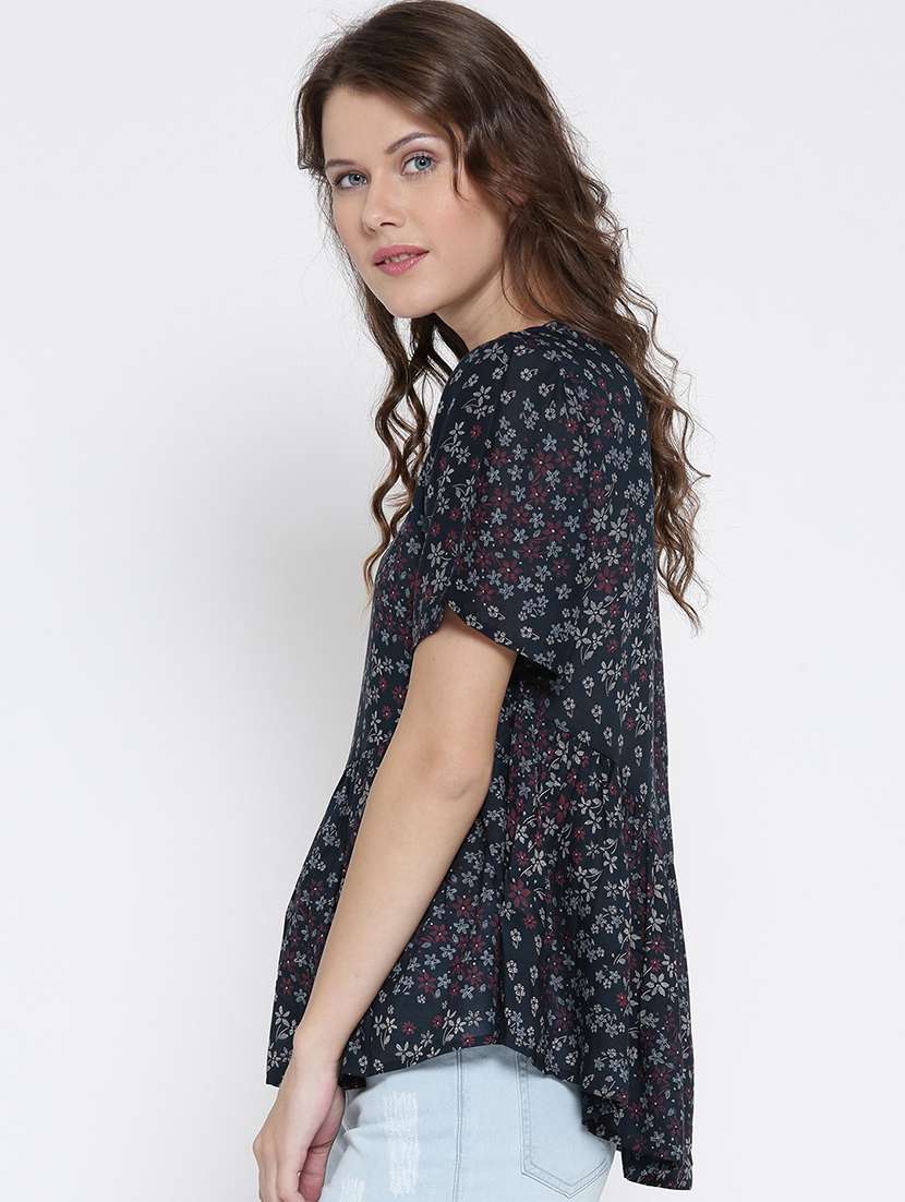 round neck printed peplum top - 19669106 -  Standard Image - 1