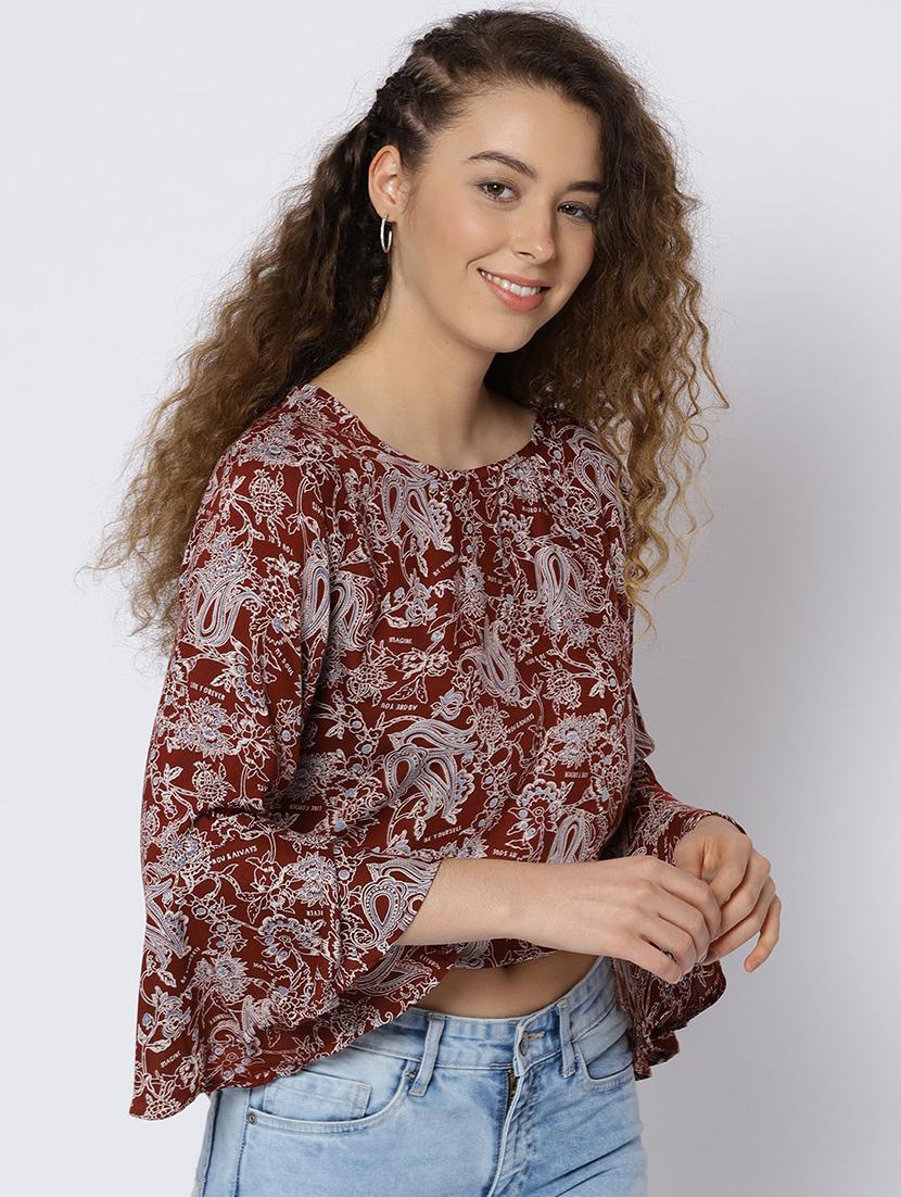 round neck printed crop top - 19669111 - Standard Image - 1