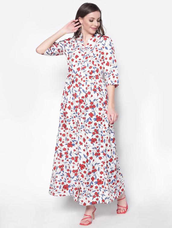women mandarin collar printed a-line dress - 19669115 - Standard Image - 1