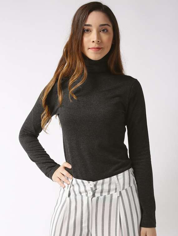 women high neck solid regular top - 19669121 - Zoom Image - 0